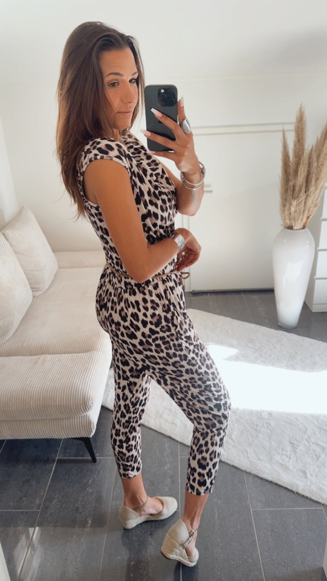 LEO Jumpsuit Wasserfall-Ausschnitt / beige - schwarz -braun Art.14773