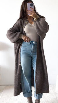 LANGER Kuschel Cardigan mit goldenen Knöpfen / braun meliert Art. 13076