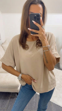 Locker geschnittene oversize Bluse / beige Art.14793