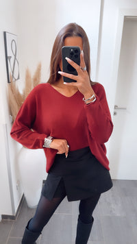 Leichter, super weicher Pullover, V-Ausschnitt / burgundy Art. 7593