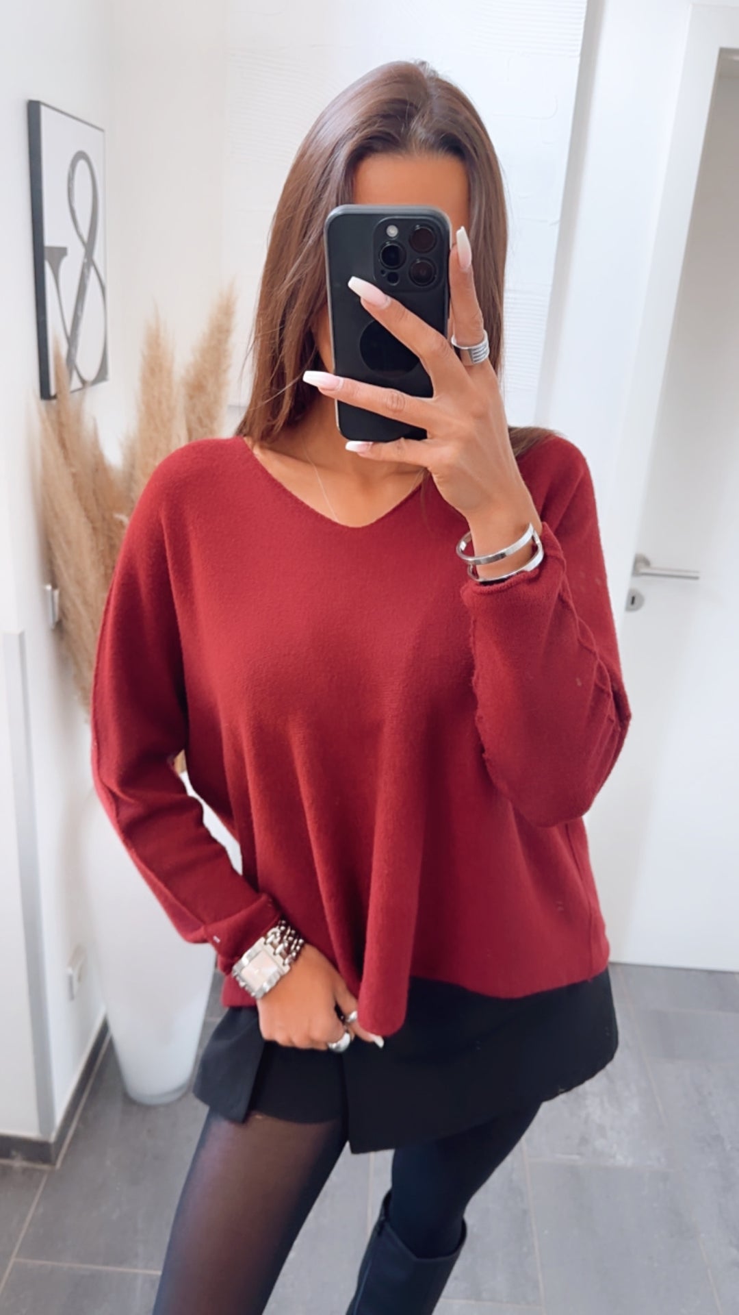 Leichter, super weicher Pullover, V-Ausschnitt / burgundy Art. 7593