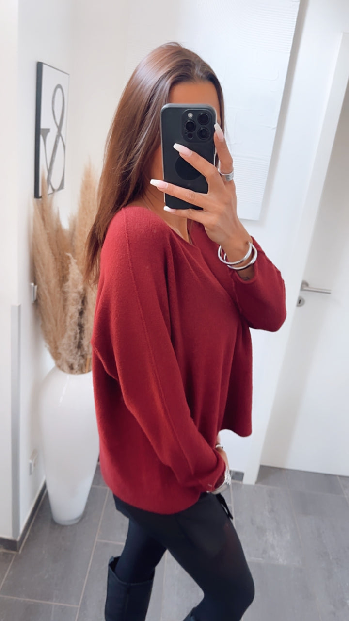 Leichter, super weicher Pullover, V-Ausschnitt / burgundy Art. 7593