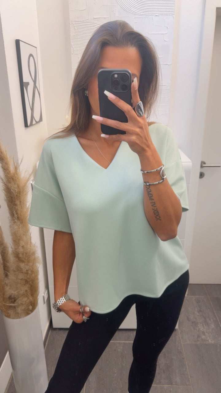 V-Ausschnitt Butter Stoff T-Shirt / soft mint Art.14791