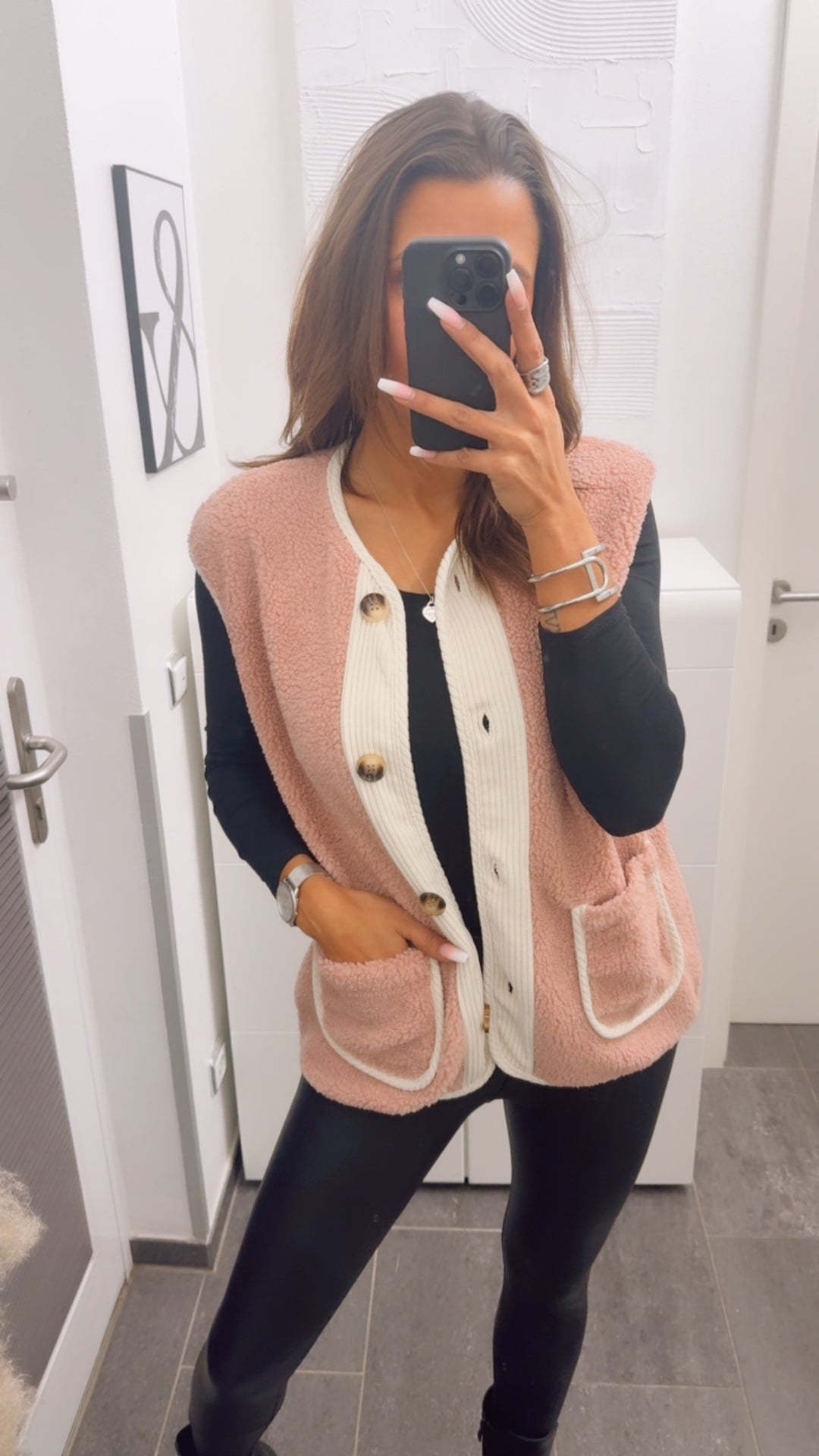 TEDDY Weste mit Cord Applikationen / rosa - creme Art. 13108