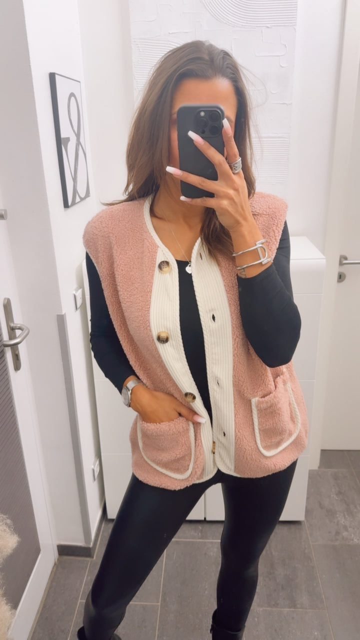 TEDDY Weste mit Cord Applikationen / rosa - creme Art. 13108