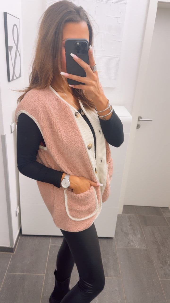 TEDDY Weste mit Cord Applikationen / rosa - creme Art. 13108