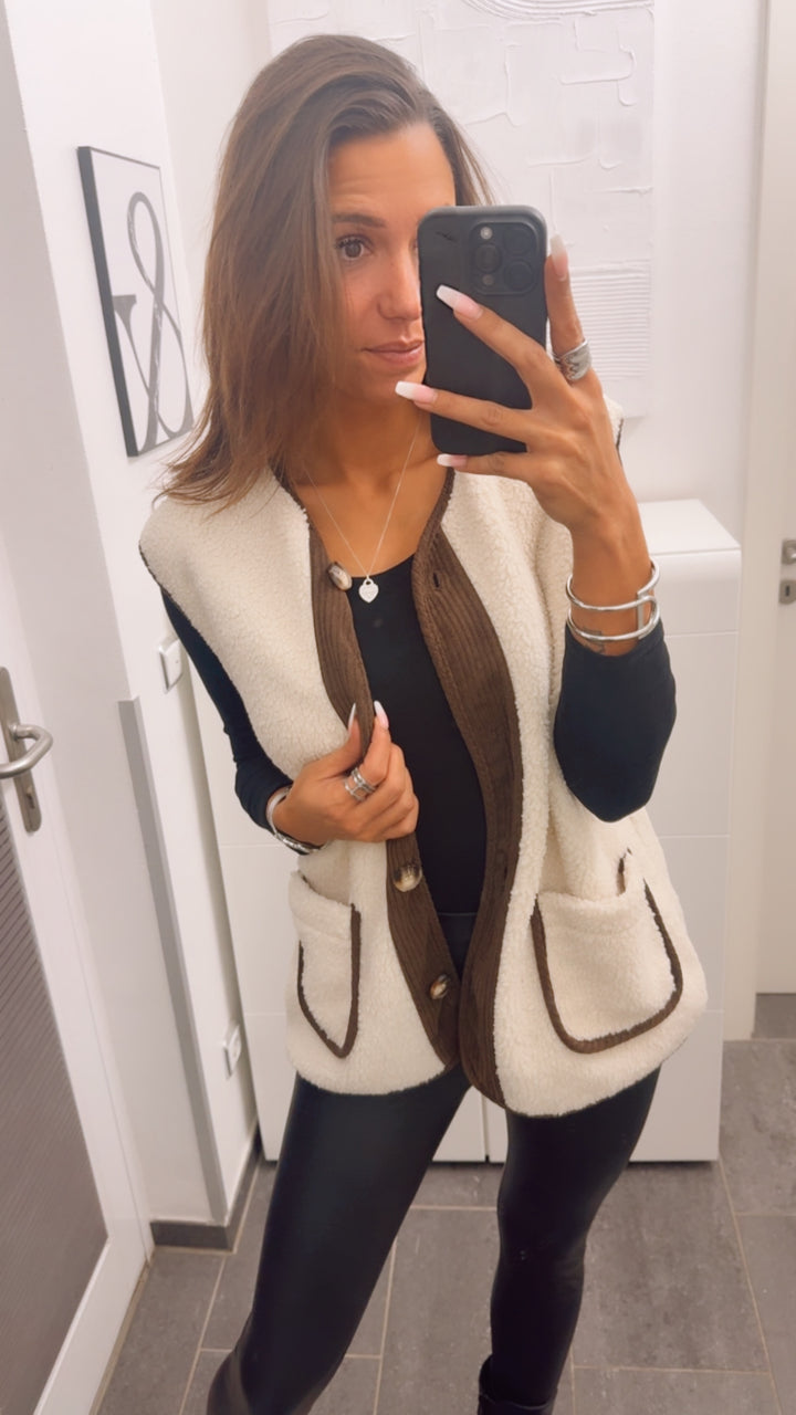 TEDDY Weste mit Cord Applikationen / creme - braun Art. 13107