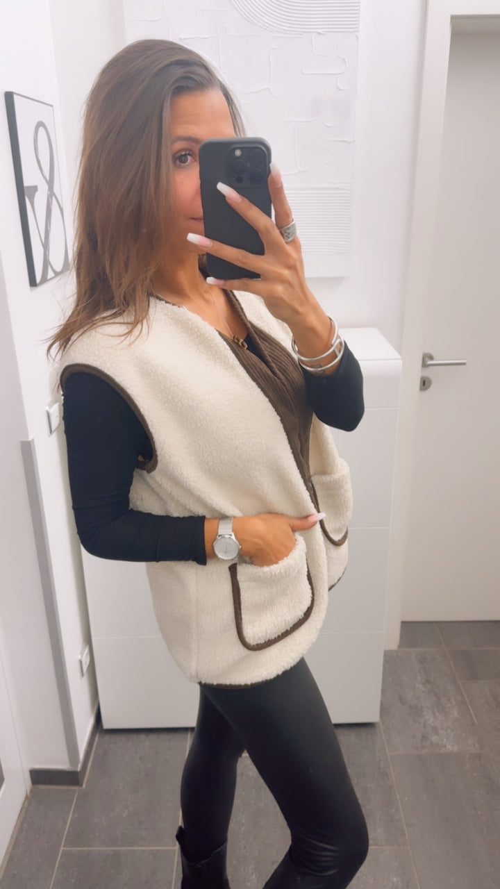 TEDDY Weste mit Cord Applikationen / creme - braun Art. 13107