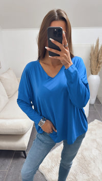 Lockeres Langarm Oberteil mit V-Ausschnitt / royal blau Art. 8747