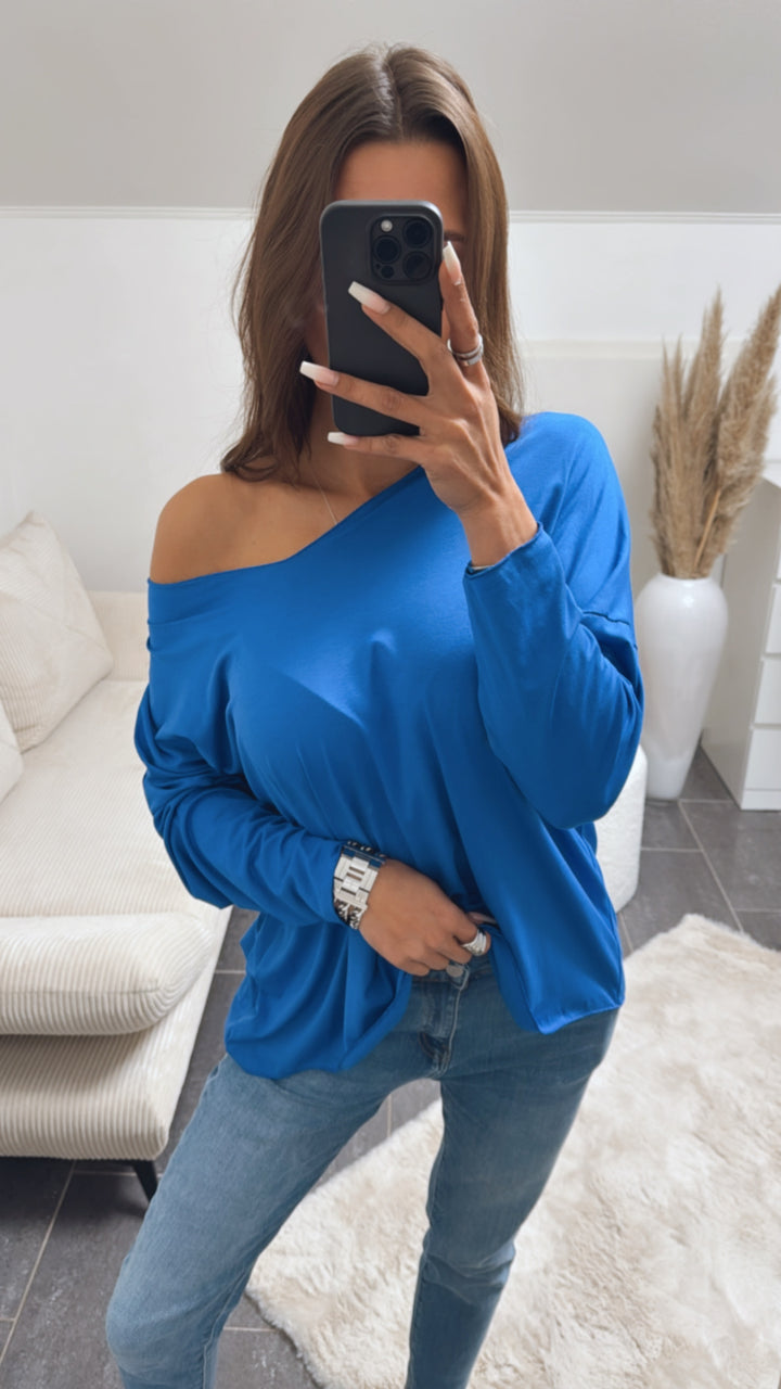 Lockeres Langarm Oberteil mit V-Ausschnitt / royal blau Art. 8747