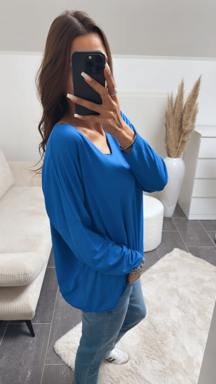 Lockeres Langarm Oberteil mit V-Ausschnitt / royal blau Art. 8747