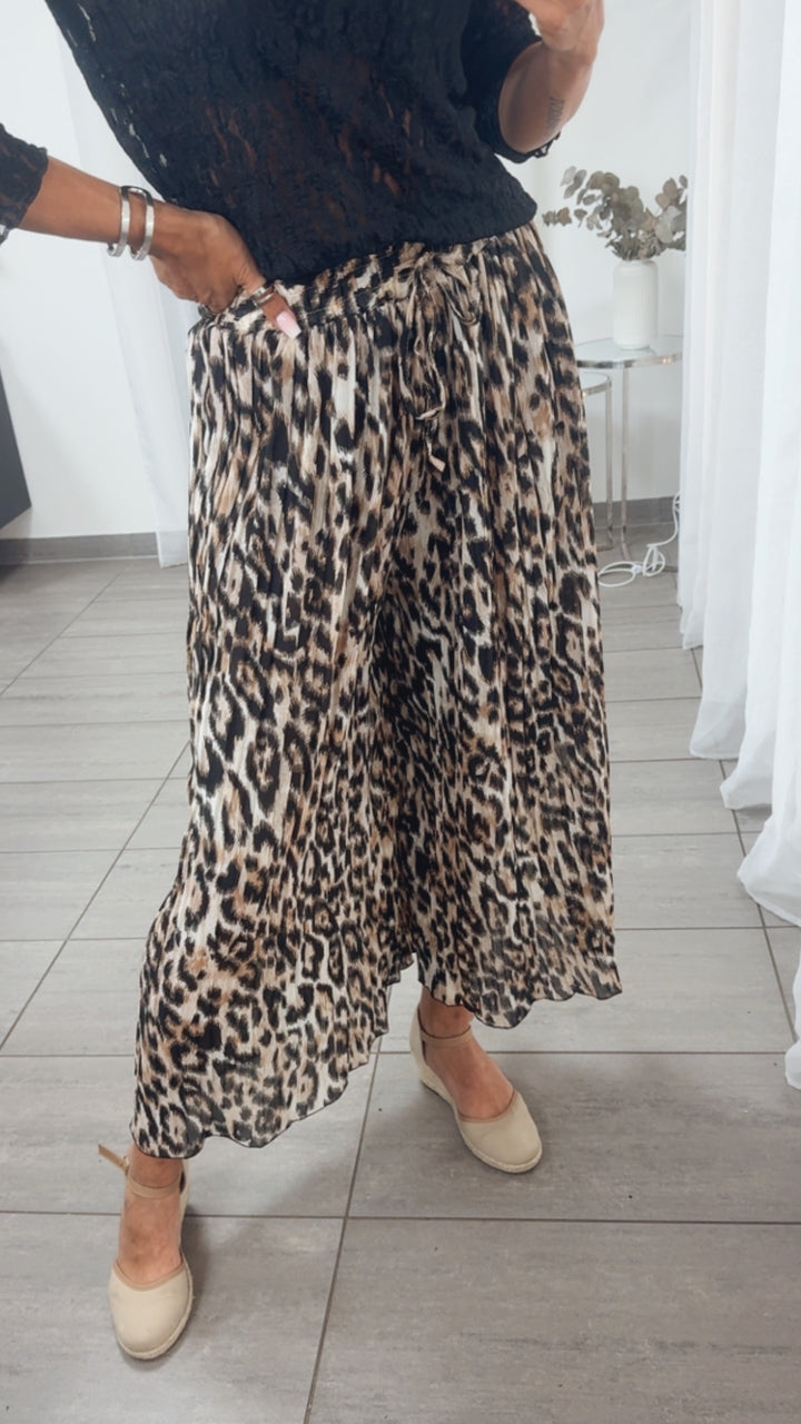Plissee Hose im ABSTRAKTEN Leo - Look / beige - cappuccino - schwarz Art. 14830