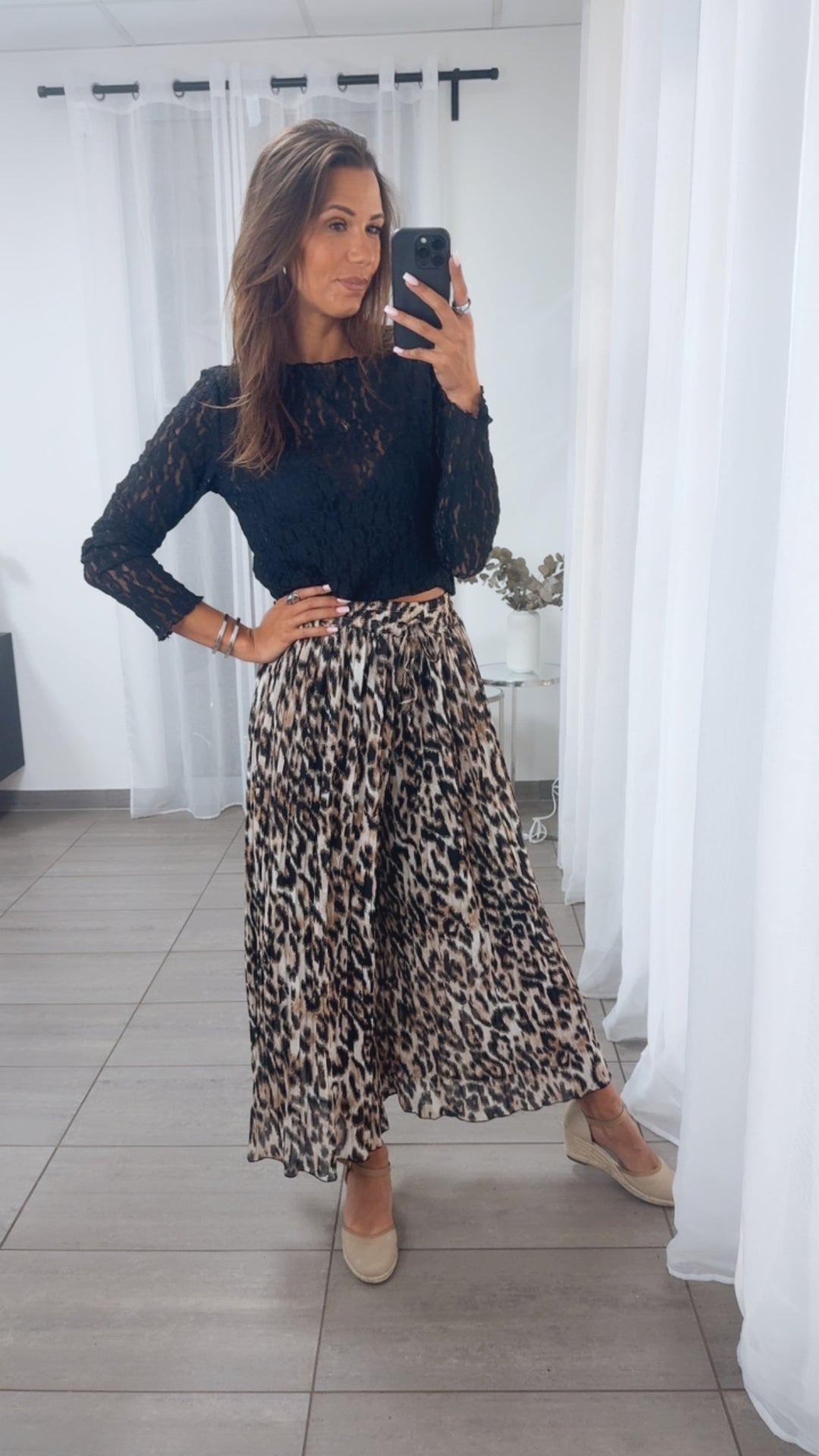 Plissee Hose im ABSTRAKTEN Leo - Look / beige - cappuccino - schwarz Art. 14830