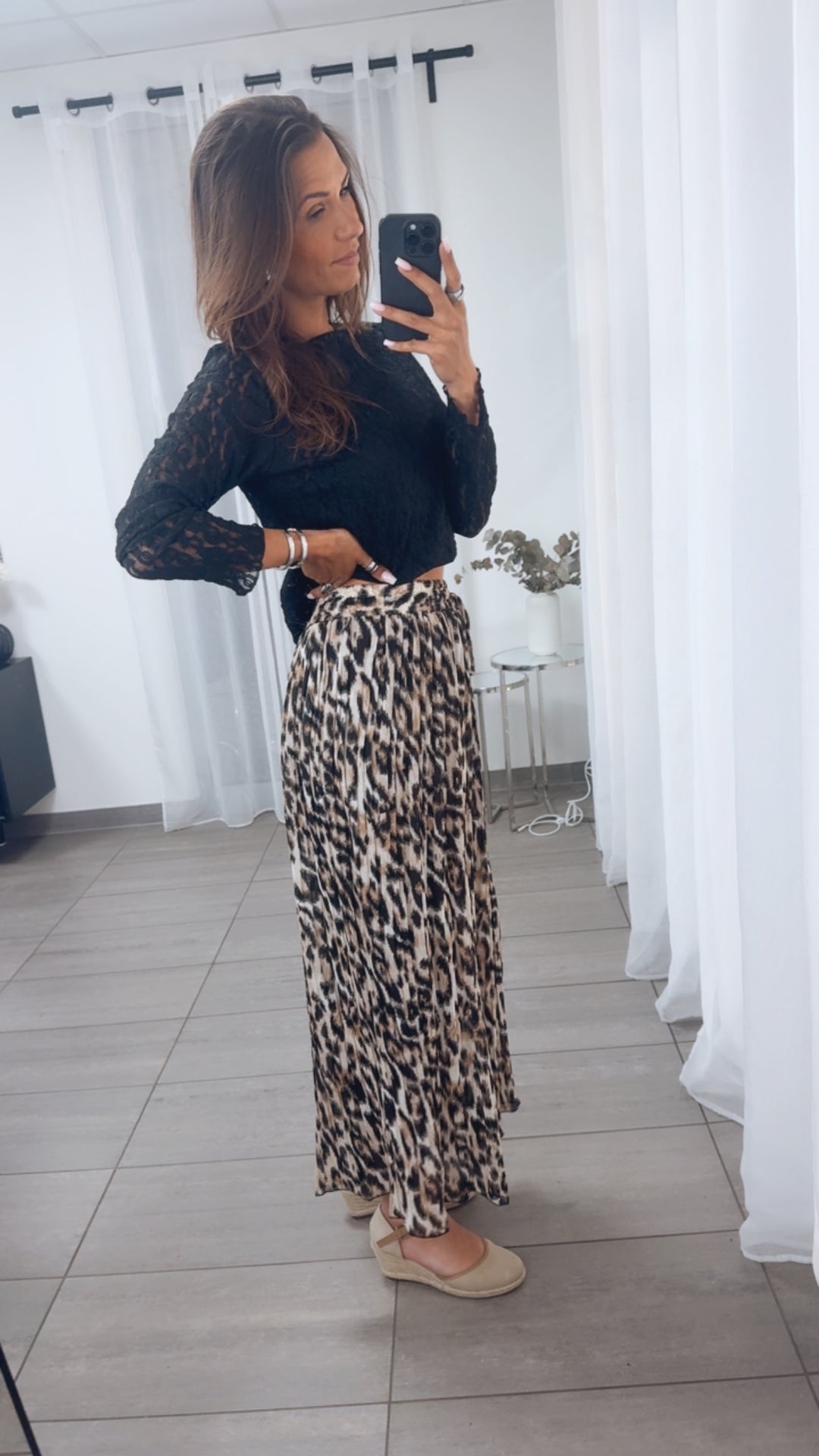 Plissee Hose im ABSTRAKTEN Leo - Look / beige - cappuccino - schwarz Art. 14830