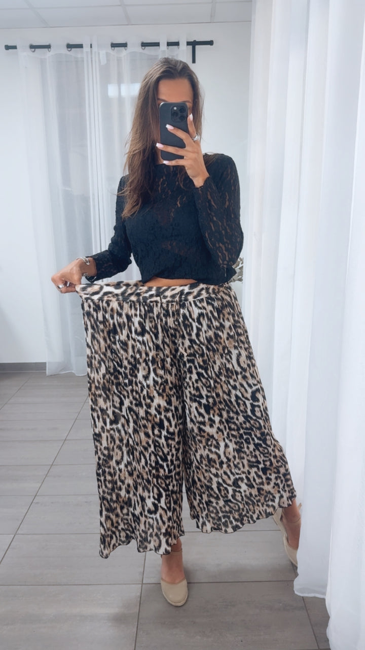 Plissee Hose im ABSTRAKTEN Leo - Look / beige - cappuccino - schwarz Art. 14830