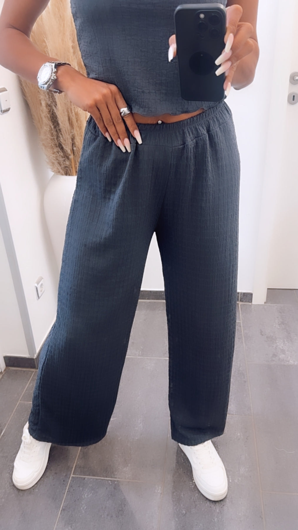 luftige Krepp H O S E / dunkel grau Art. 6394 – mamell 