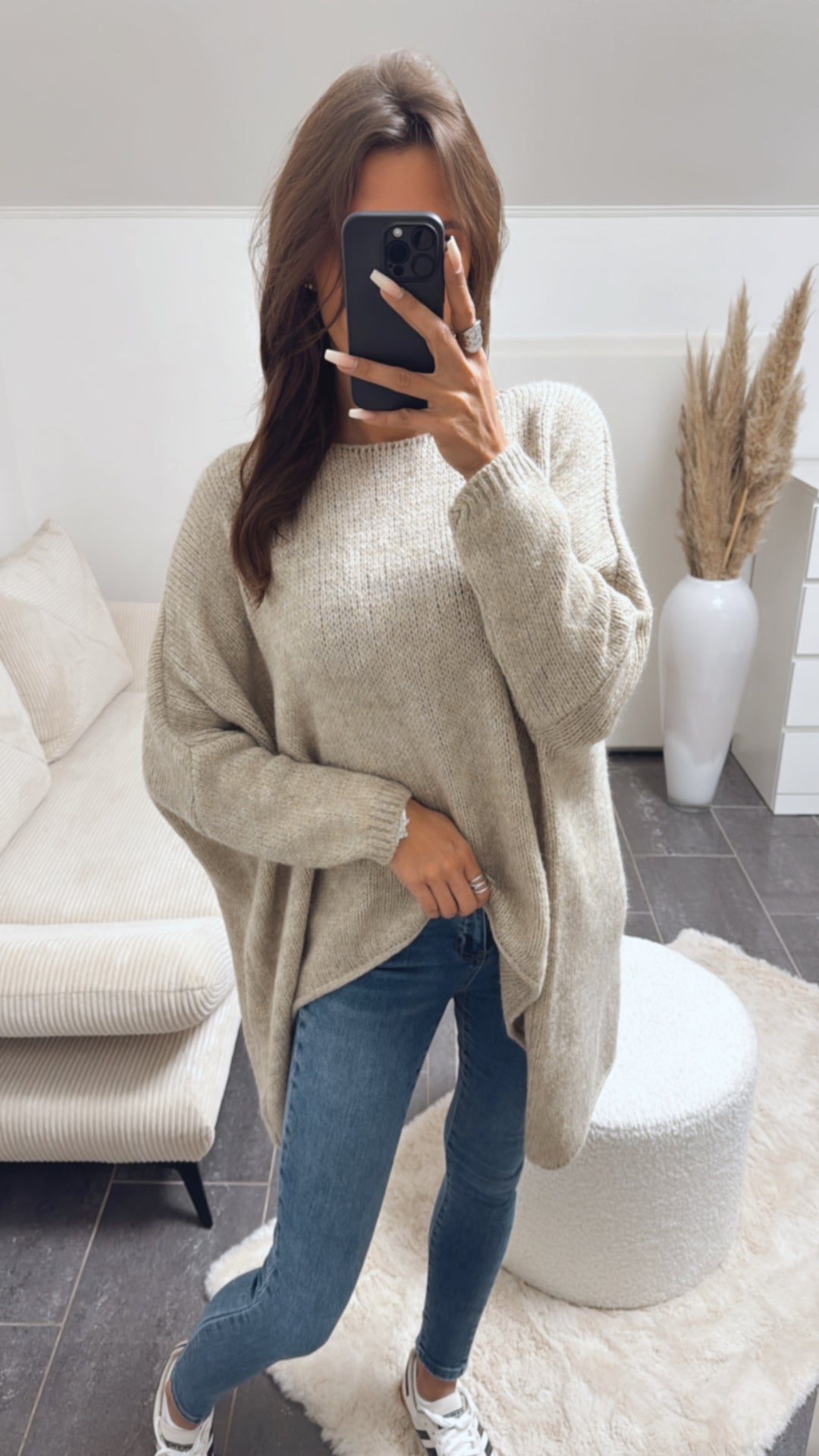 VOKUHILA oversize Strick Pullover  / dunkel beige  Art. 4877