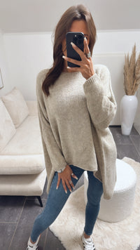 VOKUHILA oversize Strick Pullover  / dunkel beige  Art. 4877