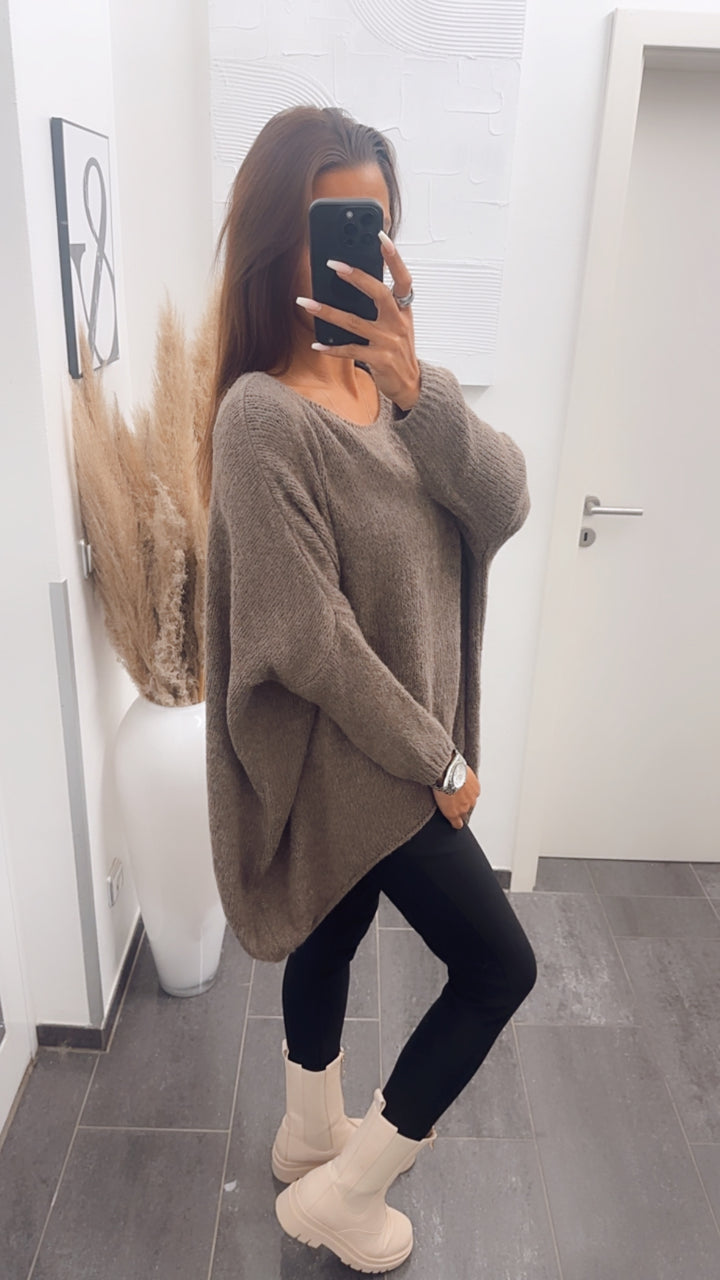 VOKUHILA oversize Strick Pullover/ braun - meliert Art. 7632
