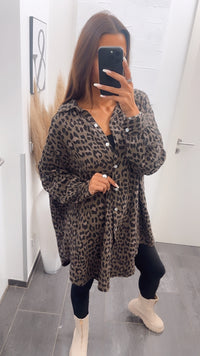 LANGE Musselin Bluse im Leo Muster/ taupe Art. 7640