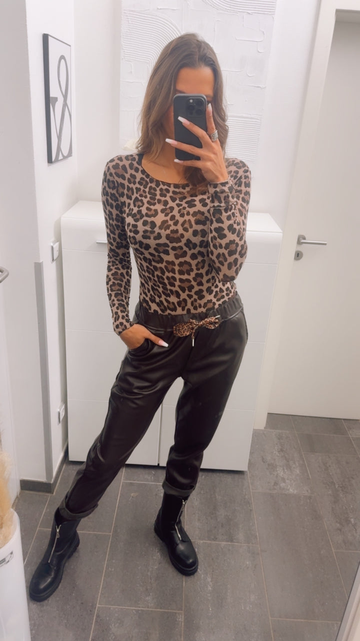 lockere Lederlook Hose mit Leo Schleife / dunkel braun Art. 13122