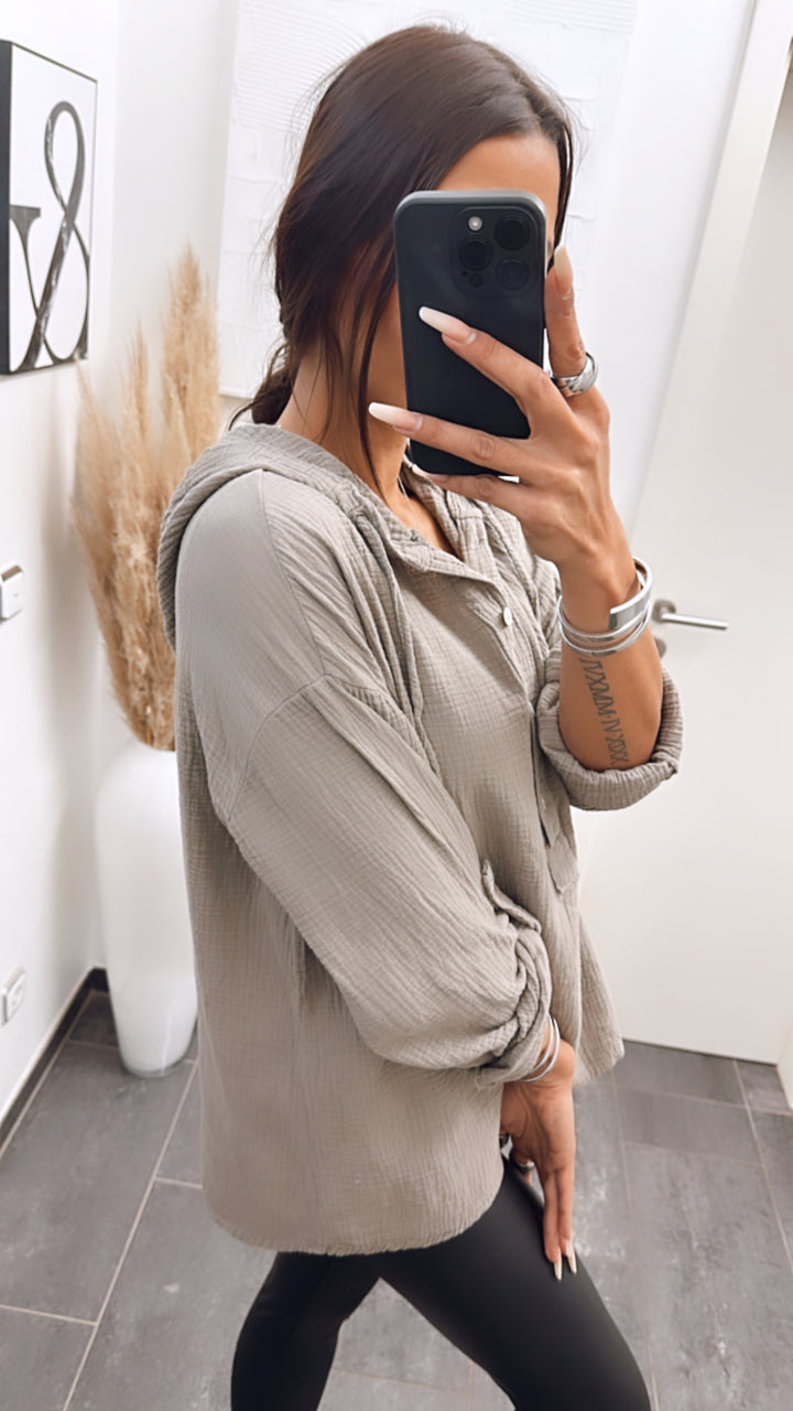 Musselin Bluse mit Kapuze / schlamm Art. 4978