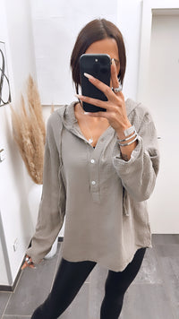 Musselin Bluse mit Kapuze / schlamm Art. 4978