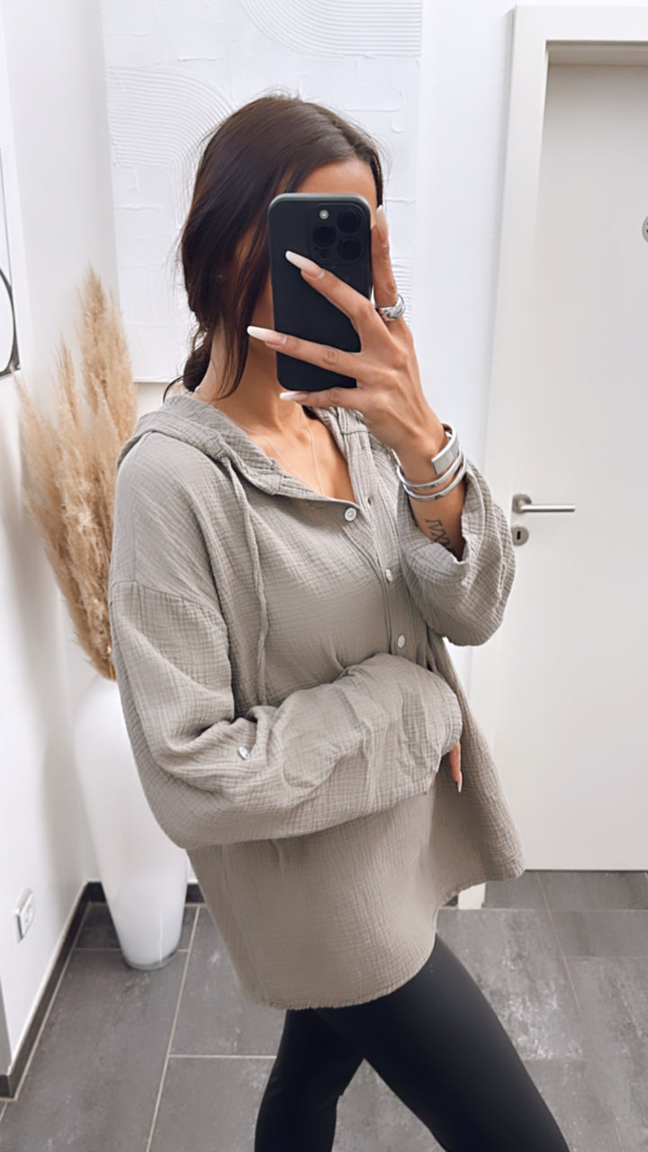 Musselin Bluse mit Kapuze / schlamm Art. 4978