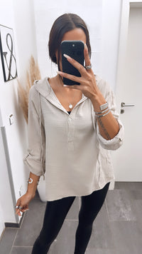 Musselin Bluse mit Kapuze / beige Art. 4979