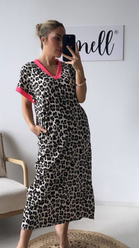 LEO (Maxi-) T-shirt Kleid / leo - pink Art. 10209