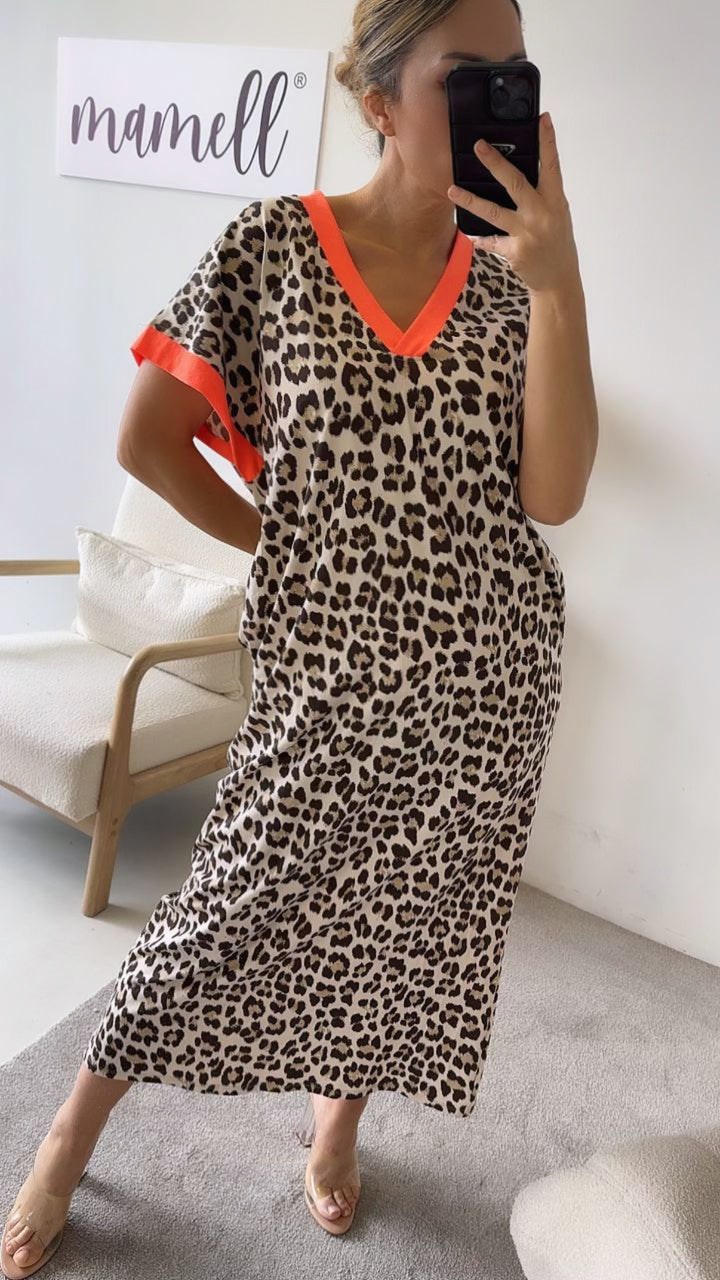 LEO hell  (Maxi-) T-shirt Kleid / leo - orange Art. 10430