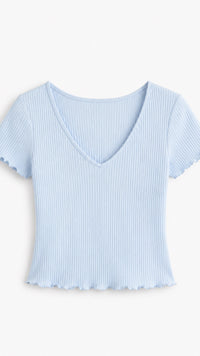 V-Ausschnitt Ripp T-Shirt / hell blau Art.14709