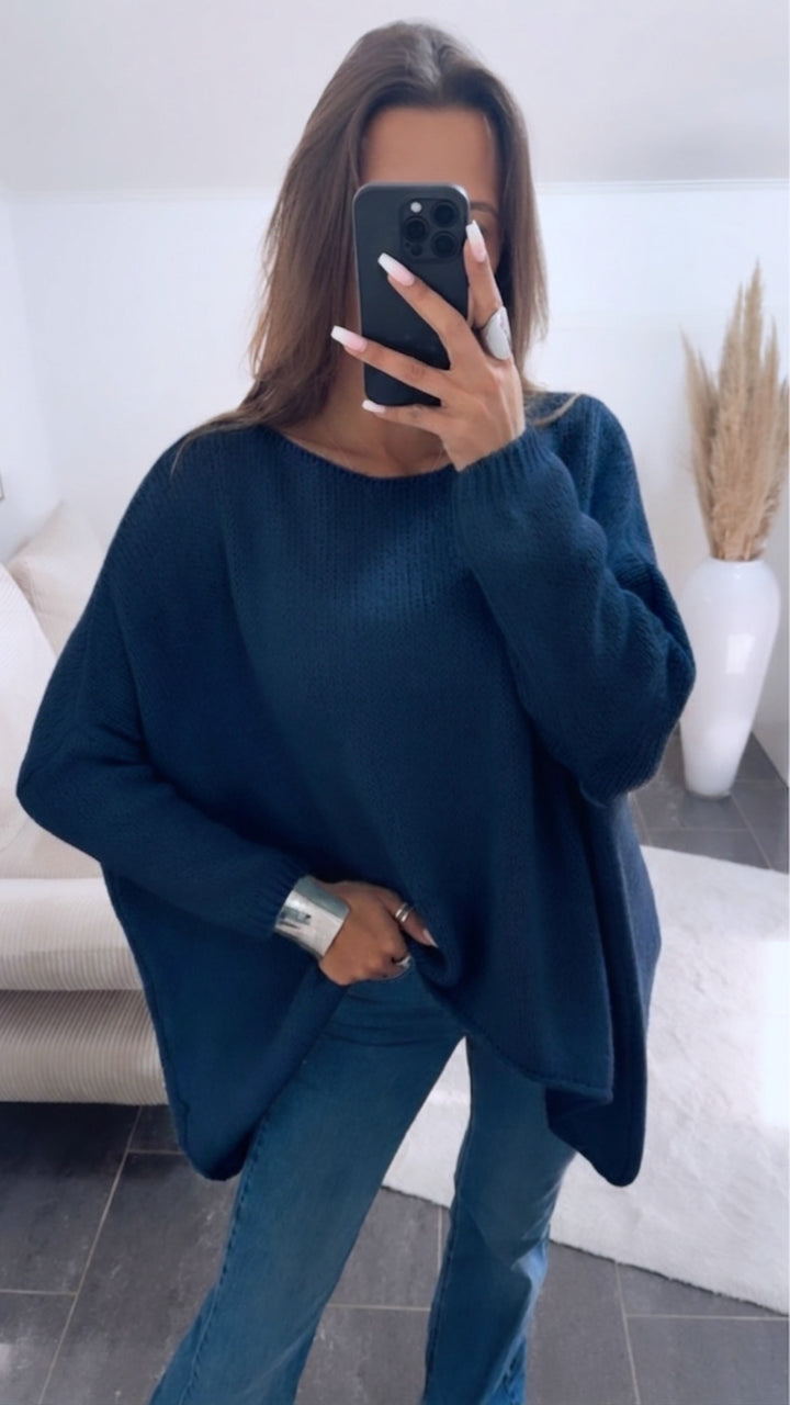 VOKUHILA oversize Strick Pullover / dunkel blau Art. 8110