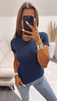 T-shirt in Ripp Optik / dunkel blau Art. 10442