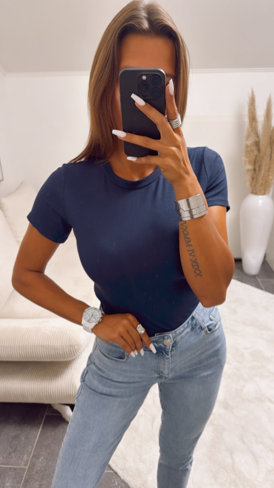 T-shirt in Ripp Optik / dunkel blau Art. 10442