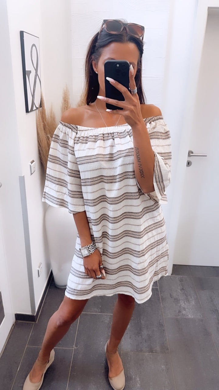 Sommer Kleid Leinenoptik / beige-braun Töne - Art. 6446