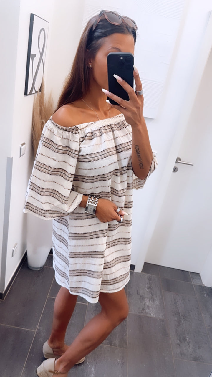Sommer Kleid Leinenoptik / beige-braun Töne - Art. 6446