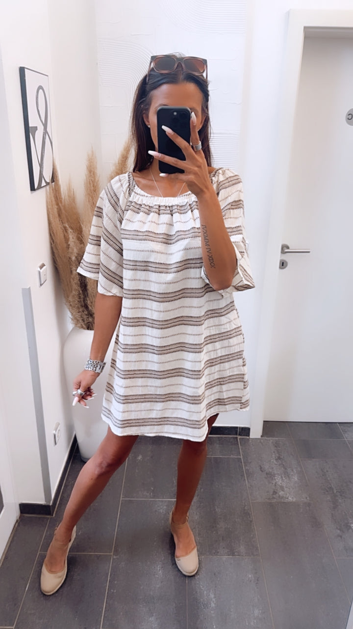 Sommer Kleid Leinenoptik / beige-braun Töne - Art. 6446