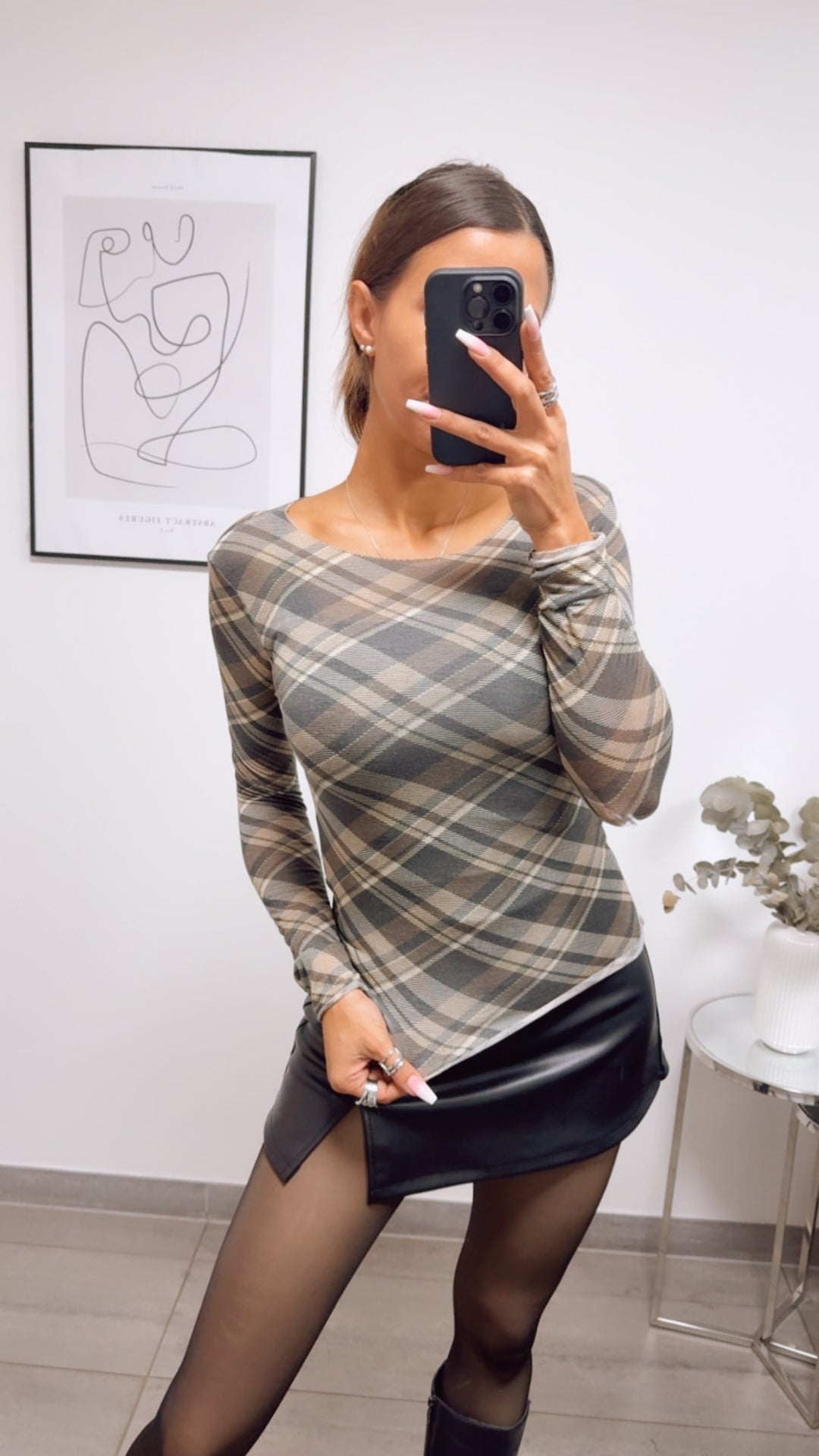 ARGYLE Transparentes Trend Oberteil / braun - beige - schwarz Art. 13417