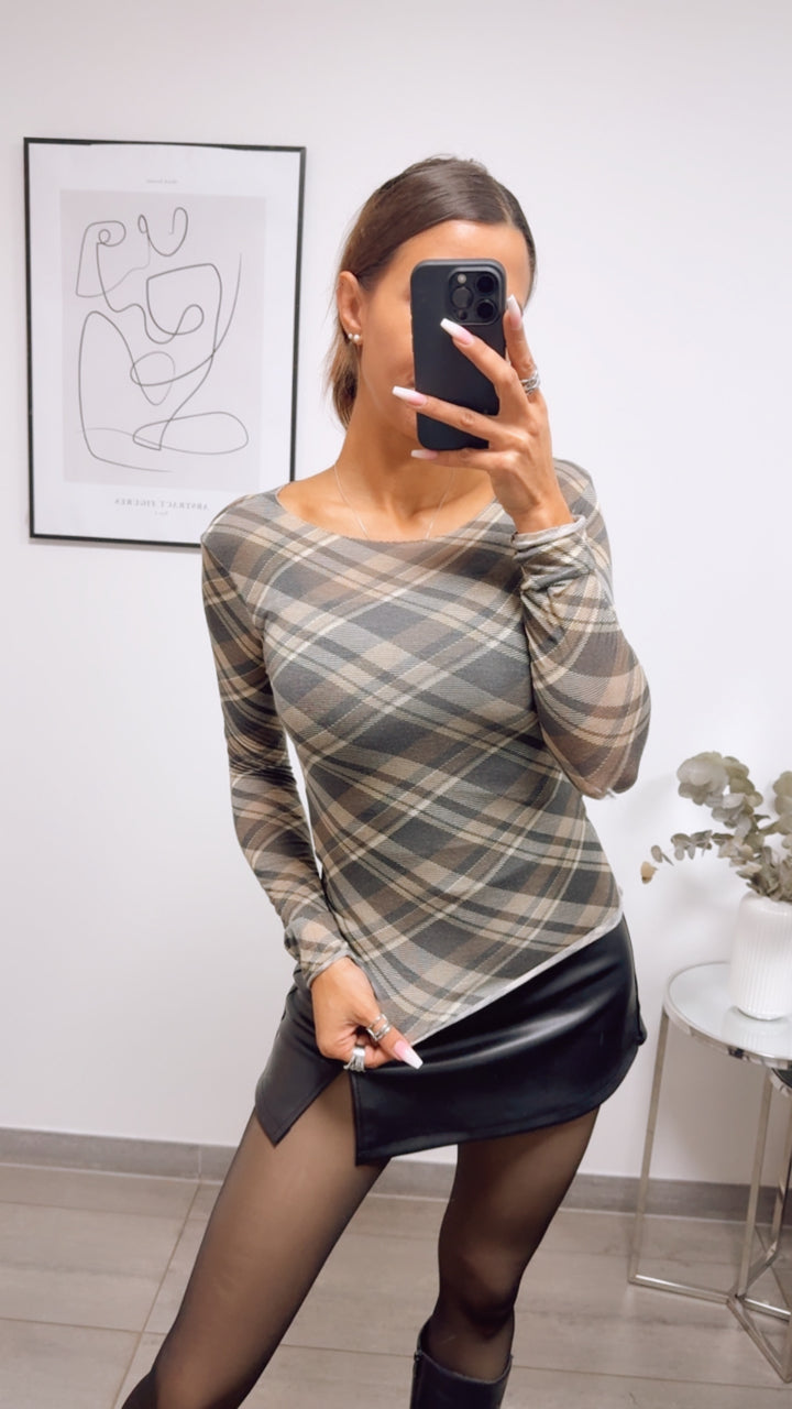 ARGYLE Transparentes Trend Oberteil / braun - beige - schwarz Art. 13417