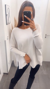 Variante ultra weicher Pullover mit Fledermausärmeln / Creme beige  Art. 7455