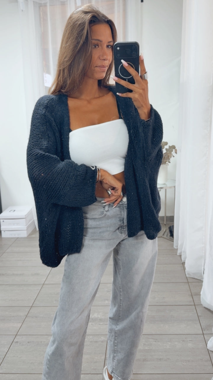 Oversize Strick Cardigan mit 3/4 -  Fledermausärmeln, offen / marine blau Art. 16217