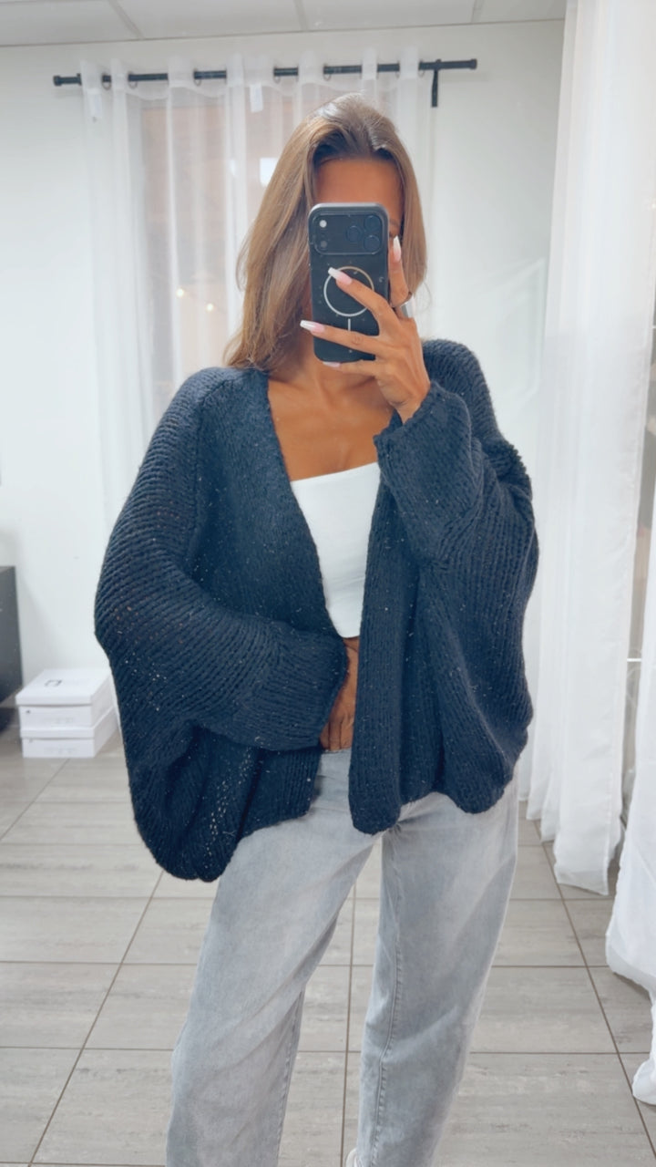Oversize Strick Cardigan mit 3/4 -  Fledermausärmeln, offen / marine blau Art. 16217