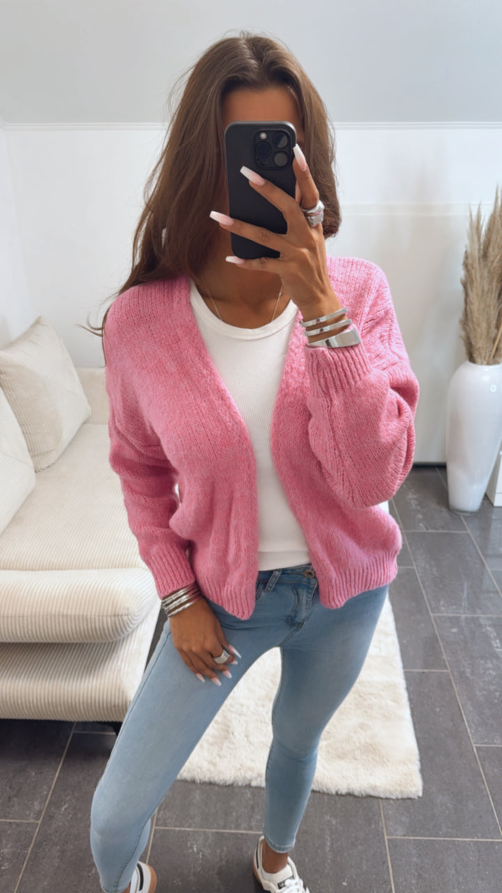 Offener geschnittener Strick Cardigan / pink Art. 8939