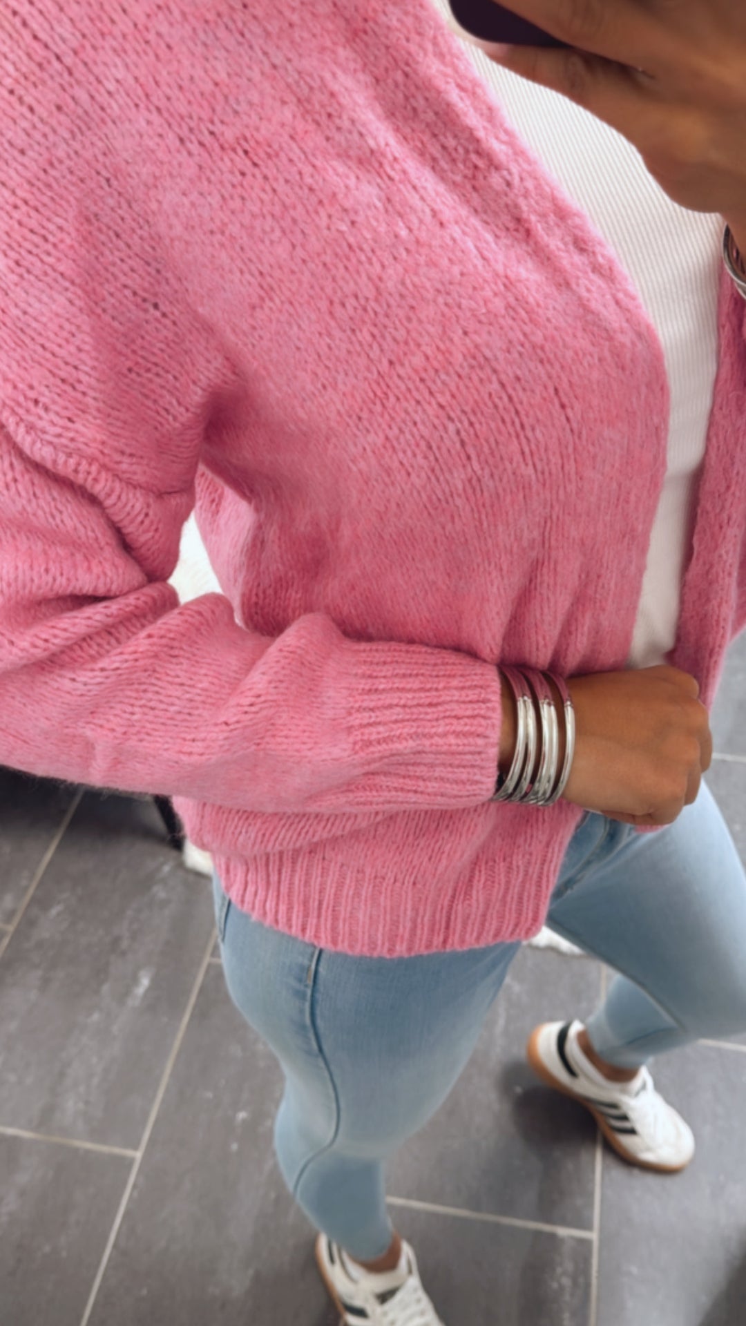 Offener geschnittener Strick Cardigan / pink Art. 8939