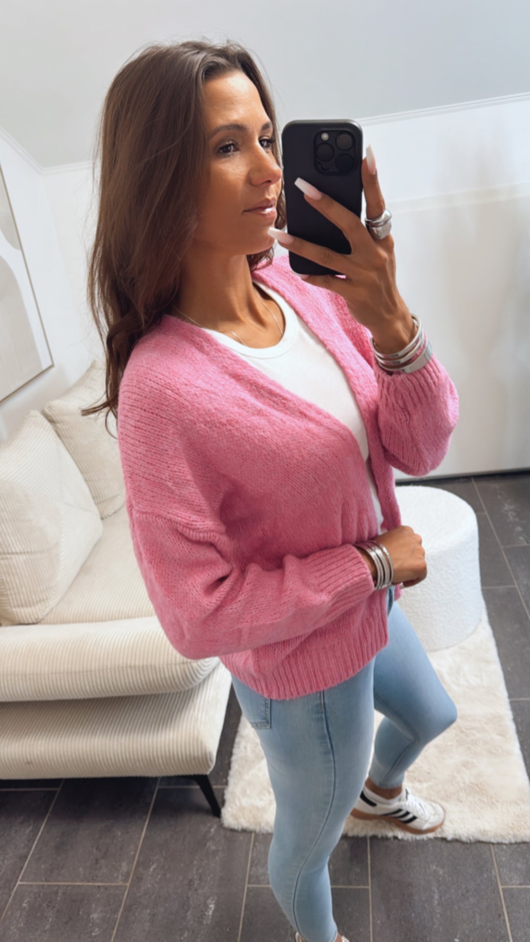 Offener geschnittener Strick Cardigan / pink Art. 8939