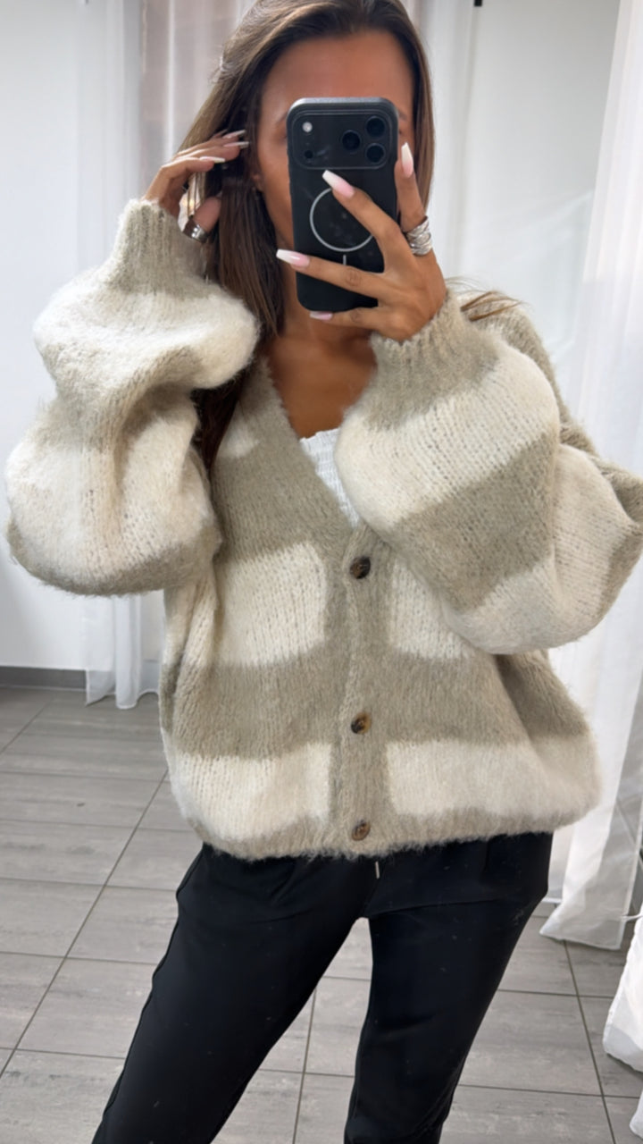 Kuscheliger Cardigan mit Streifen / beige - creme Art.16319