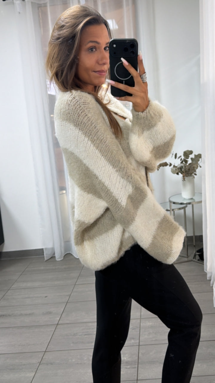Kuscheliger Cardigan mit Streifen / beige - creme Art.16319