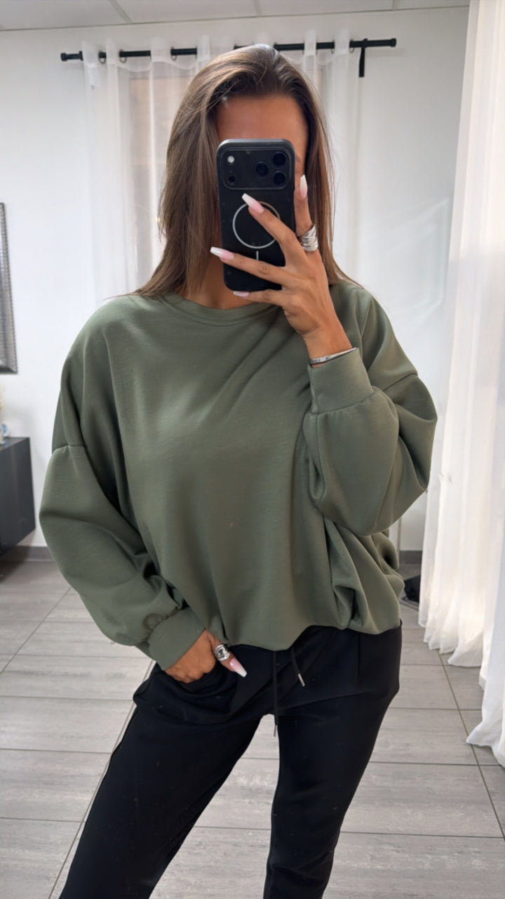 Butterstoff Sweatshirt mit Ballonsaum / khaki Art.16304