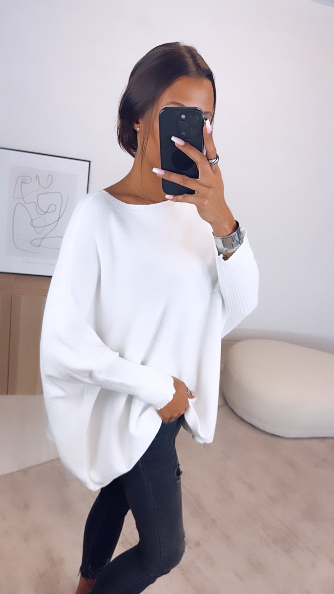 ultra weicher Pullover mit Fledermausärmeln / weiss Art. 6512